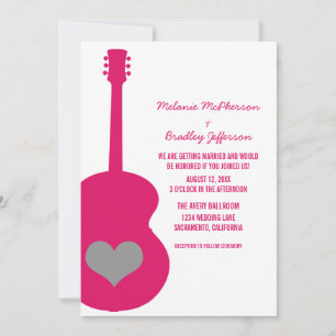 Invitation Mariage Coeur de guitare rose/gris