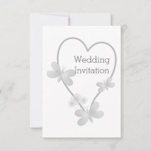 Invitation Mariage Coeur et papillons couleur argent