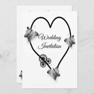 Invitation Mariage Coeur Et Papillons Noir Et Blanc