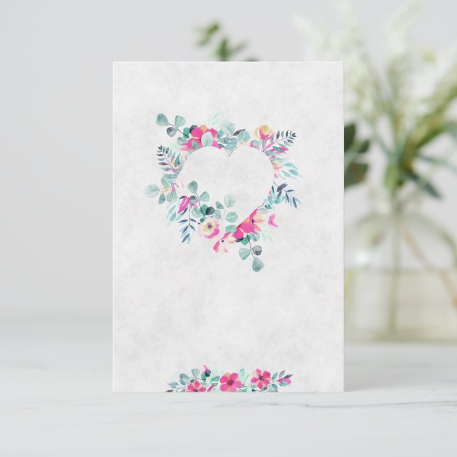 Invitation Mariage coeur floral aquarelle rose clair  (Debout devant)