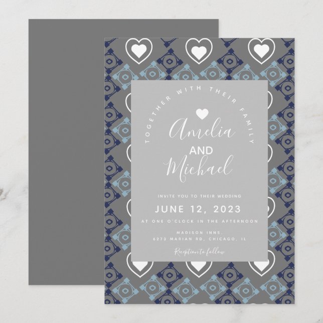 Invitation Mariage Cœur Méditerranéen Moderne (Devant / Derrière)