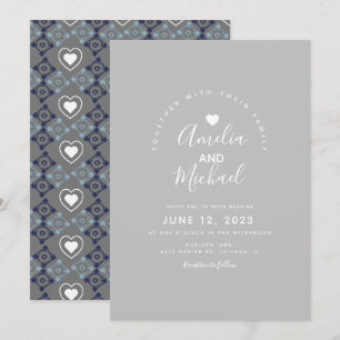 Invitation Mariage Cœur Moderne Méditerranéen Gris