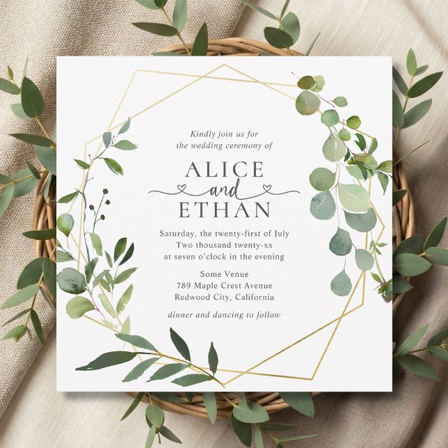 Invitation Mariage Coeur Script Eucalyptus Verdure (Créateur téléchargé)