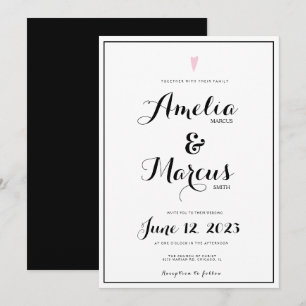 Invitation Mariage cœur typographie simple écriture noir blan