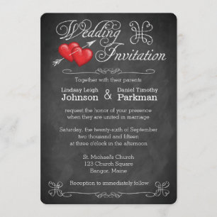 Invitation Mariage  Coeurs d'amour, manuscrits  Tableau de bo