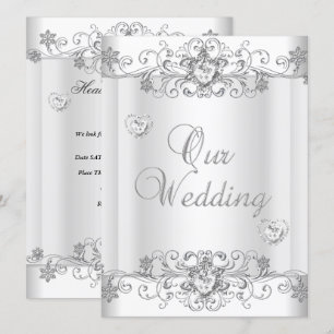 Invitation Mariage Cœurs de Diamant Blanc Argent