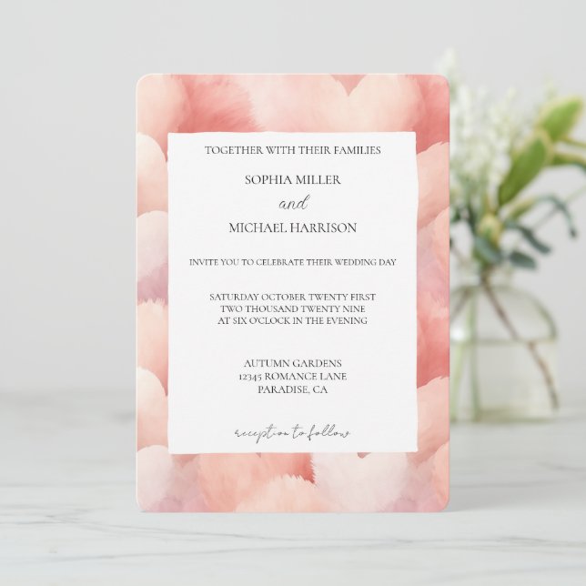 Invitation Mariage coeurs roses romantiques (Debout devant)