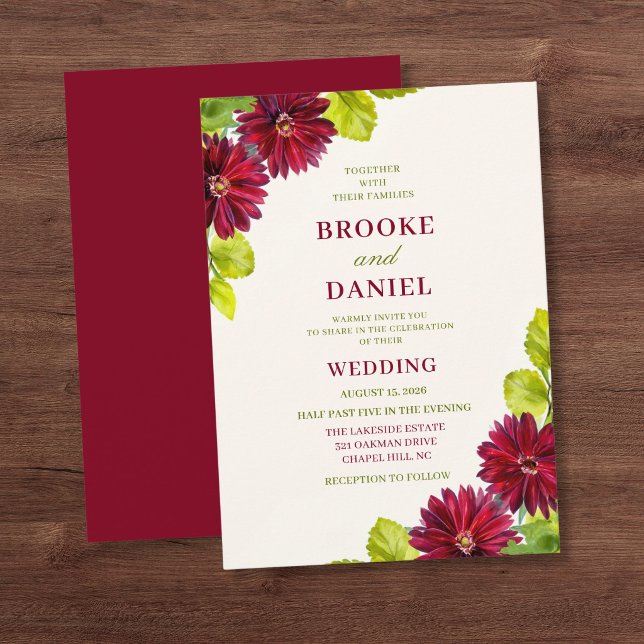 Invitation Mariage Coin Diagonal Daisy Bourgogne (Créateur téléchargé)