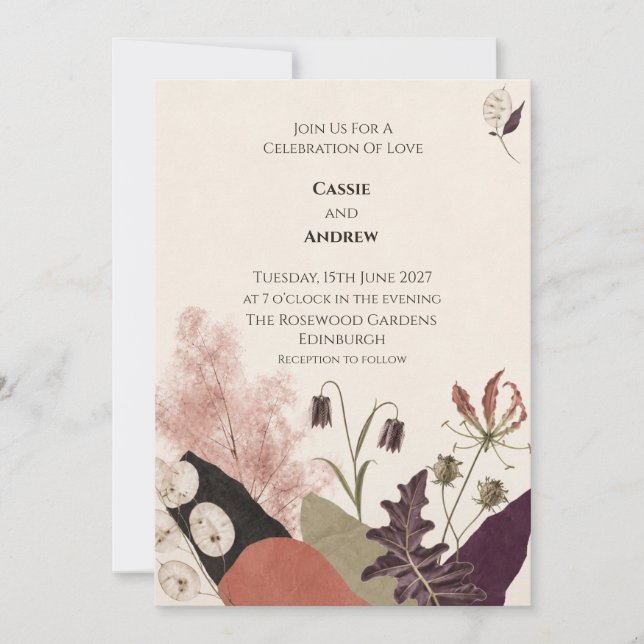Invitation Mariage Collage Botanique Moderne (Devant)
