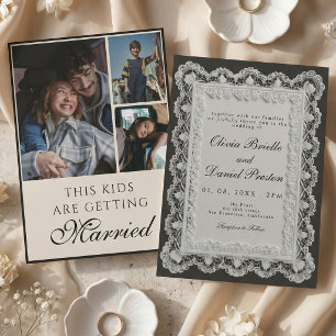 Invitation Mariage Collage de Photos Élégant à l'ancienne