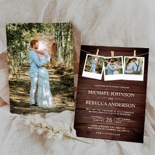 Invitation Mariage Collage Photo Bois Grange de Campagne Rust