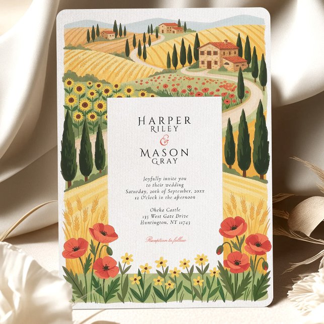 Invitation Mariage Collines Ensoleillées Campagne Toscane Rus (Créateur téléchargé)