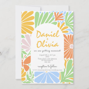 Invitation Mariage coloré à cadre fleuri rétro