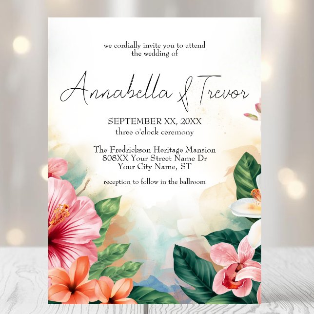 Invitation Mariage Coloré aux Fleurs Tropicales Hawaïennes (Créateur téléchargé)