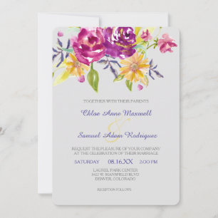 Invitation Mariage coloré Bouquet d'aquarelle