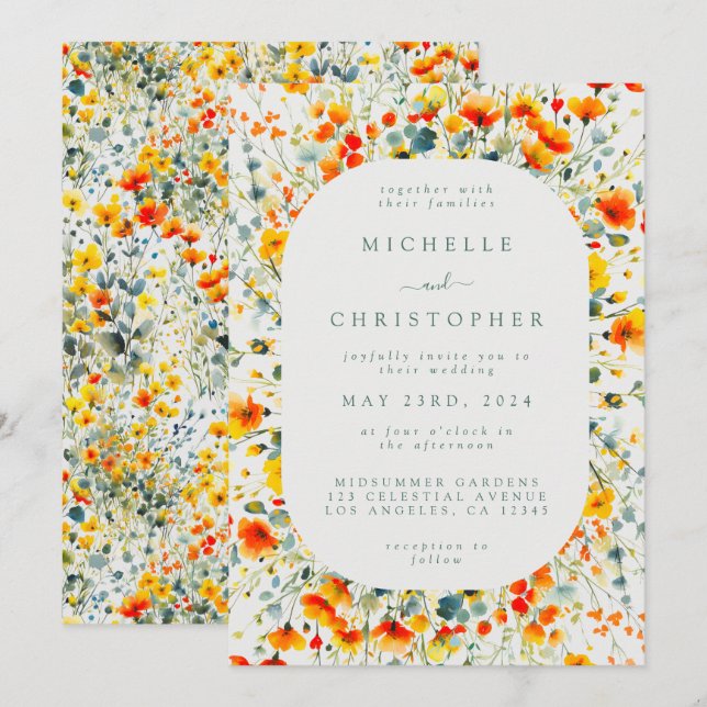 Invitation Mariage coloré d'aquarelle florale (Devant / Derrière)