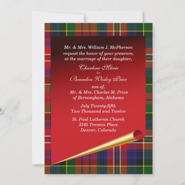 Invitation Mariage coloré de MacPherson Tartan Plaid (Devant)