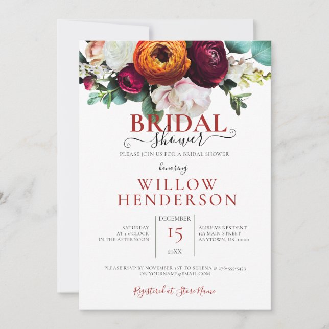 Invitation Mariage Coloré Floral Automnal Shower  (Devant)