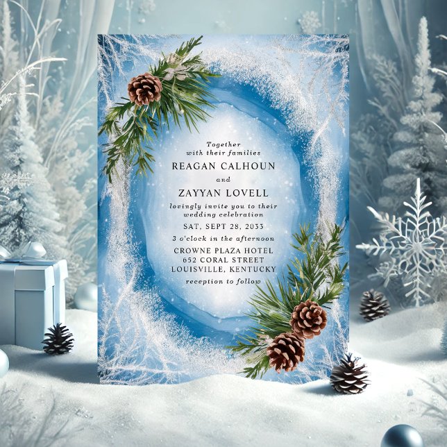 Invitation Mariage Cône de Pin Gel Hivernal (Créateur téléchargé)