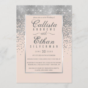 Invitation Mariage Confetti à Parties scintillant rose clair
