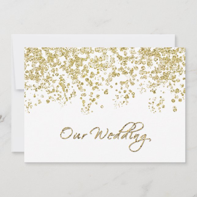 Invitation Mariage Confetti à points Polka blancs et or (Devant)
