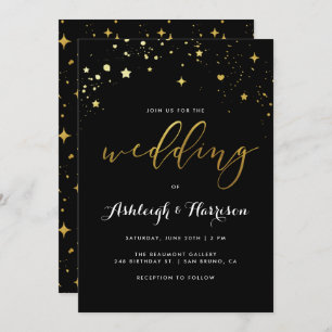 Invitation Mariage Confetti classique Black & Gold Star