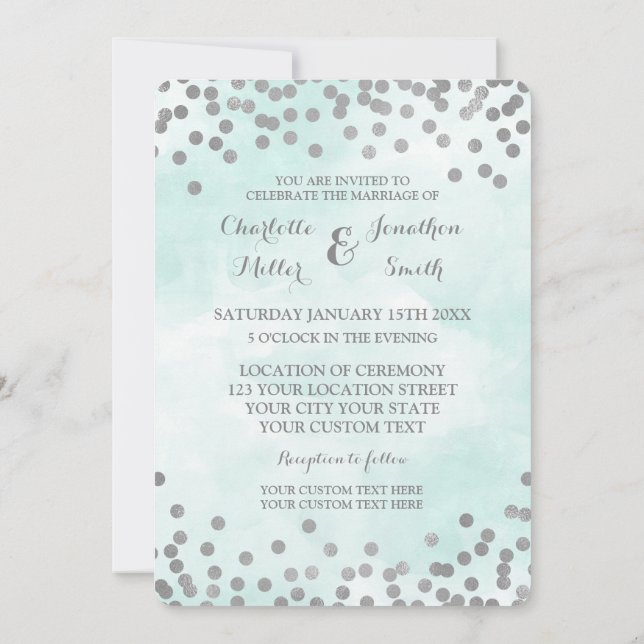 Invitation Mariage Confetti d'argent couleur bleue (Dos)