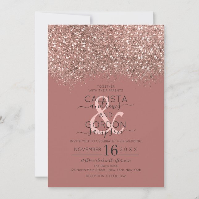 Invitation Mariage Confetti de la Parties scintillant d'or Ro (Devant)