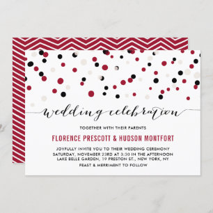 Invitation Mariage Confetti moderne rouge et noir