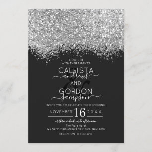 Invitation Mariage Confetti Parties scintillant noire en arge