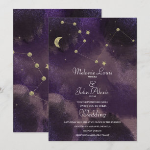 Invitation Mariage Constellation Lune Or Feuille Céleste