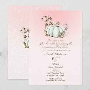 Invitation Mariage Conte de Fées Citrouille Blanc Rose Livre 