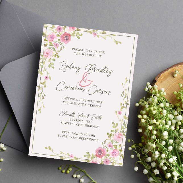 Invitation Mariage conte de fées floral rose et vert vigne de (Créateur téléchargé)