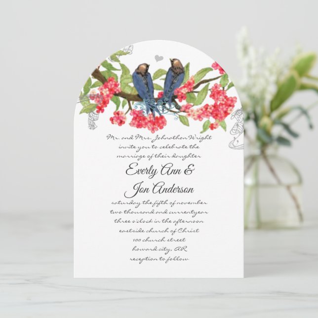 Invitation Mariage Conte de Fées Forestier Oiseaux de l'Amour (Debout devant)