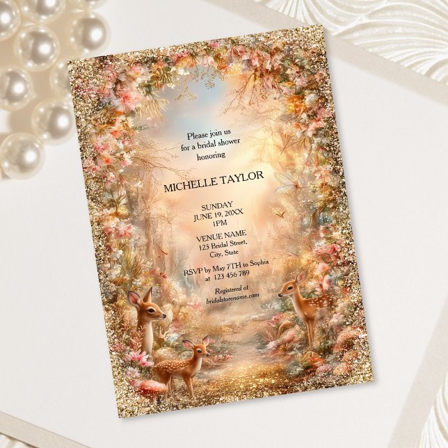 Invitation Mariage Conte de Fées Forêt Enchantée Élégant Flor (Fairy Tale Enchanted Forest Elegant Floral Bridal Invitation)