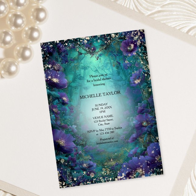 Invitation Mariage Conte de Fées Forêt Enchantée Élégant Flor (Fairy Tale Enchanted Forest Elegant Floral Bridal Invitation)