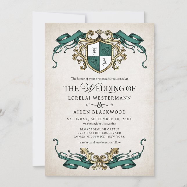 Invitation Mariage Conte de Fées Royal Fantastique Vert (Devant)