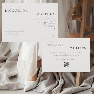 Invitation Mariage contemporain Forever You beige code QR