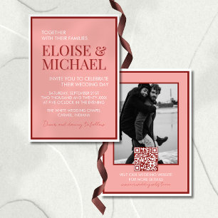 Invitation Mariage Contemporain Rose et Rouge Élégant