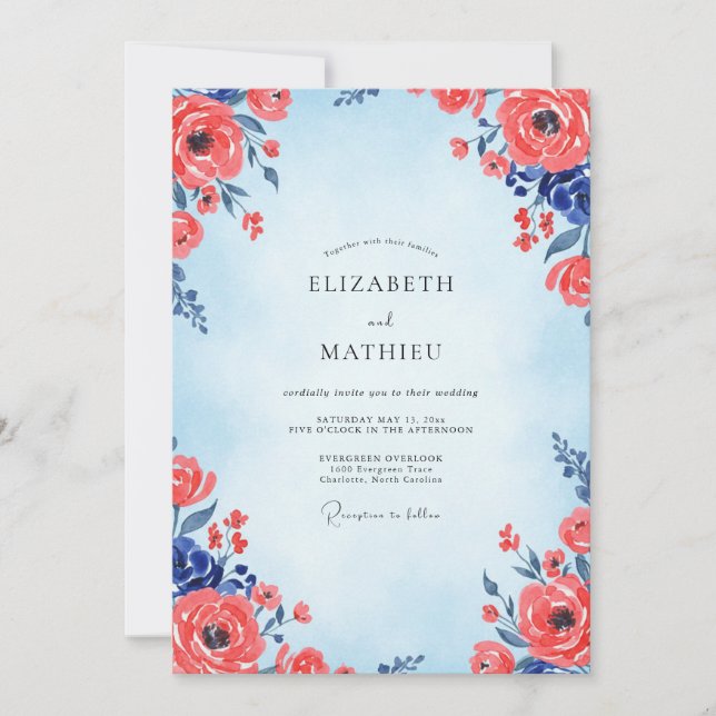 Invitation Mariage Coquelicot Azur (Devant)