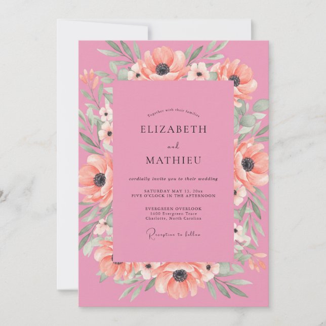 Invitation Mariage Coquelicot Corail Rose (Devant)