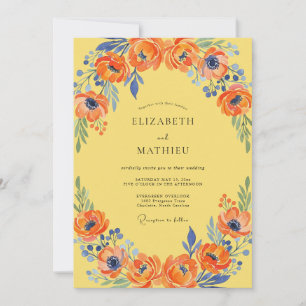 Invitation Mariage Coquelicot Jaune Cobalt