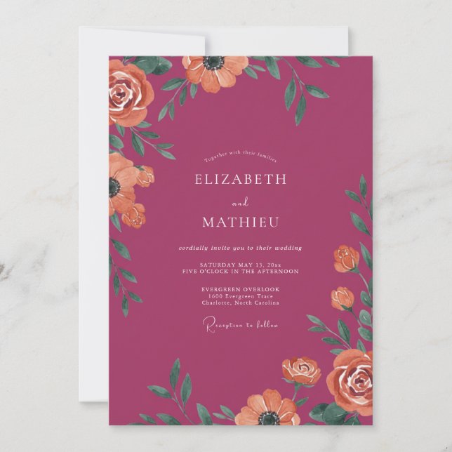 Invitation Mariage Coquelicot Orange Baie (Devant)