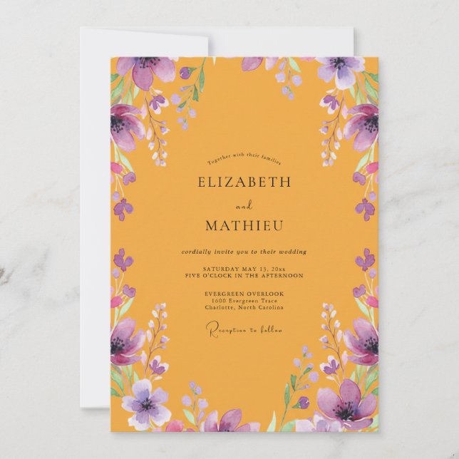 Invitation Mariage Coquelicot Pourpre Ambre (Devant)