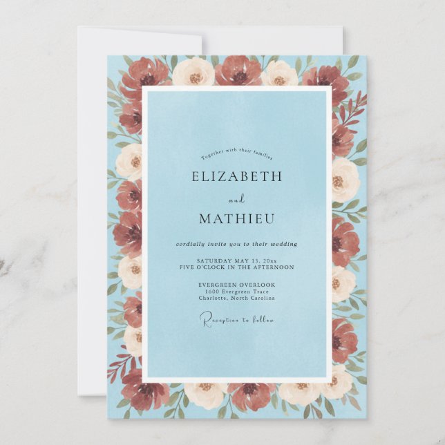 Invitation Mariage Coquelicot Terrasse Céleste (Devant)
