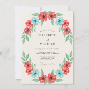 Invitation Mariage Coquelicot Turquoise Corail