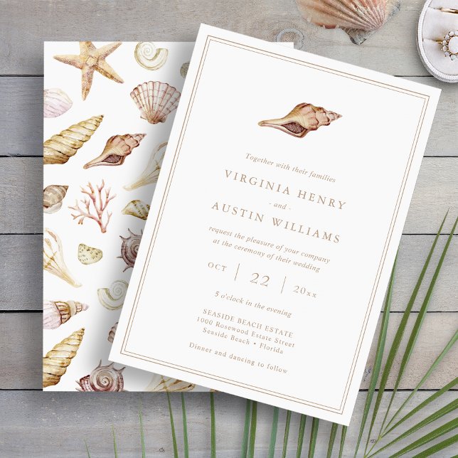 Invitation Mariage Coquillage (Modern Minimalist Seashell Watercolor Wedding Invitation by Painted Paperie
)