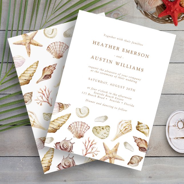 Invitation Mariage Coquillage (Seashell Watercolor Elegant Beach Wedding Invitation by Painted Paperie
)