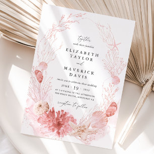Invitation Mariage Coquillage Marin de Plage Rose