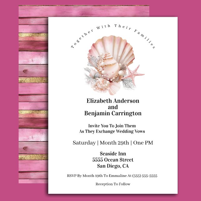 Invitation Mariage Coquillage Rose et Perles (Créateur téléchargé)